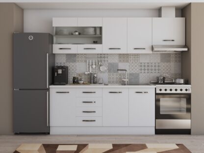 Bucatarie Alfa cu vitrina, 240x210x60 cm, alb - imagine 2