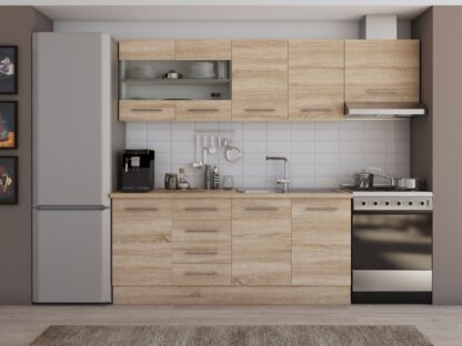 Bucatarie Alfa cu vitrina, 240x210x60 cm, sonoma