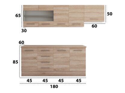 Bucatarie Alfa cu vitrina, 240x210x60 cm, sonoma - imagine 4