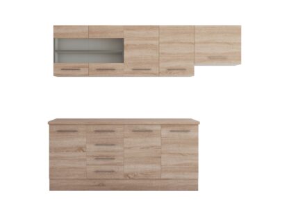 Bucatarie Alfa cu vitrina, 240x210x60 cm, sonoma - imagine 2