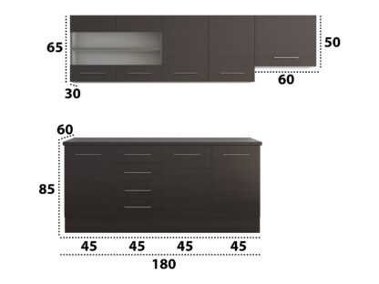Bucatarie Alfa cu vitrina, 240x210x60 cm, wenge - imagine 4