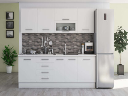 Bucatarie Alfa cu vitrina, 260x210x60 cm, alb - imagine 2