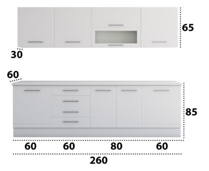 Bucatarie Alfa cu vitrina, 260x210x60 cm, alb - imagine 5