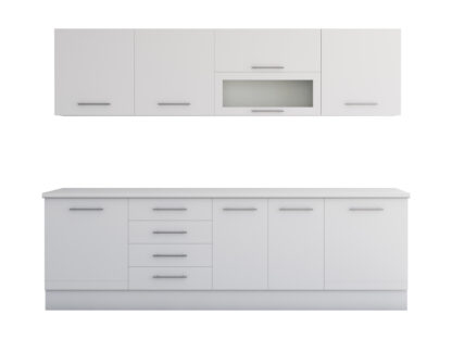 Bucatarie Alfa cu vitrina, 260x210x60 cm, alb - imagine 3