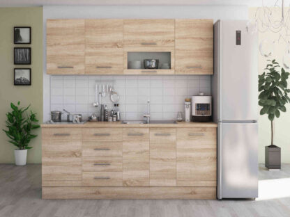 Bucatarie Alfa cu vitrina, 260x210x60 cm, sonoma - imagine 2
