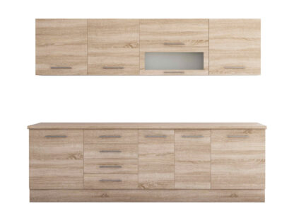 Bucatarie Alfa cu vitrina, 260x210x60 cm, sonoma - imagine 3