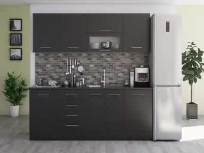 Bucatarie Alfa cu vitrina, 260x210x60 cm, wenge - imagine 2