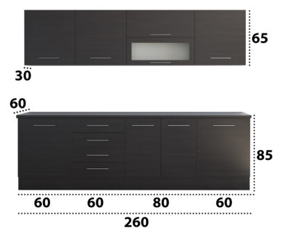 Bucatarie Alfa cu vitrina, 260x210x60 cm, wenge - imagine 5