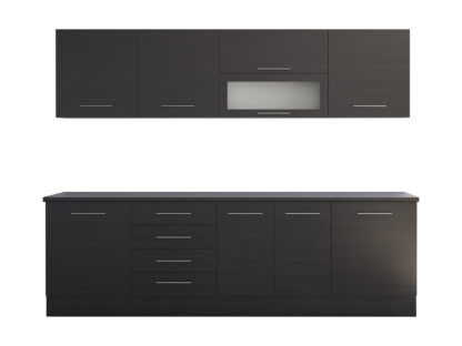 Bucatarie Alfa cu vitrina, 260x210x60 cm, wenge - imagine 3