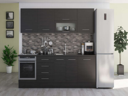Bucatarie Alfa cu vitrina, 260x210x60 cm, wenge
