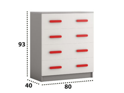 Comoda Didi, alb/rosu, 80x93x40 cm, 4 sertare - imagine 2