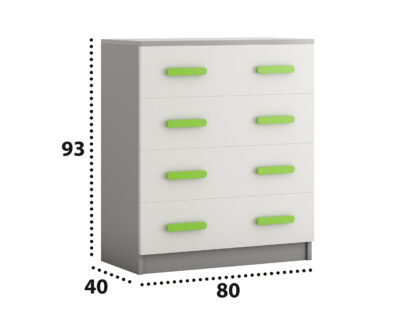 Comoda Didi, alb/verde, 80x93x40 cm, 4 sertare - imagine 2