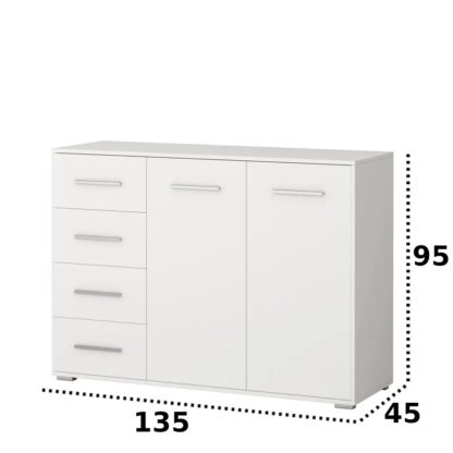 Comodă Stela, 135x95x45 cm, alb - imagine 2