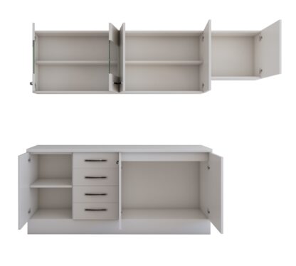 Bucatarie Alfa cu vitrina, 240x210x60 cm, alb - imagine 3
