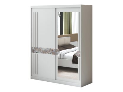 Set Dormitor Atena, Alb, Dulap 200 cm, Pat 160x200 cm, 2 noptiere, comoda - imagine 8