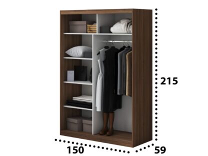 Set Dormitor Atena, Nuc, Dulap 150 cm, Pat 160x200 cm, 2 noptiere, comoda - imagine 8