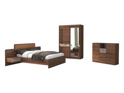 Set Dormitor Atena, Nuc, Dulap 150 cm, Pat 160x200 cm, 2 noptiere, comoda - imagine 2