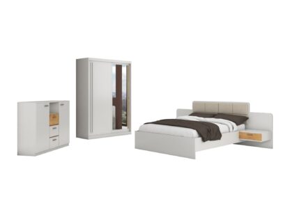 Set Dormitor Effect, Alb, Dulap 150 cm, Pat 160x200 cm, 2 noptiere, comoda - imagine 2