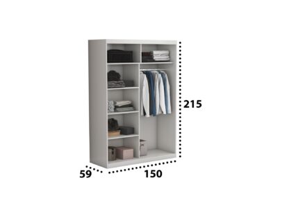 Set Dormitor Effect, Alb, Dulap 150 cm, Pat 160x200 cm, 2 noptiere, comoda - imagine 10