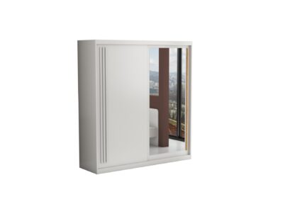 Set Dormitor Effect, Alb, Dulap 200 cm, Pat 160x200 cm, 2 noptiere, comoda - imagine 8