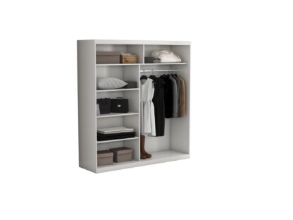Set Dormitor Effect, Alb, Dulap 200 cm, Pat 160x200 cm, 2 noptiere, comoda - imagine 9