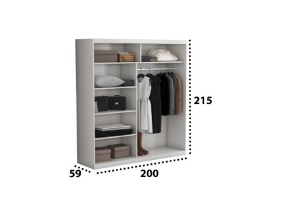 Set Dormitor Effect, Alb, Dulap 200 cm, Pat 160x200 cm, 2 noptiere, comoda - imagine 10