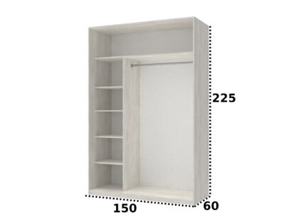 Dressing Irma cu oglinda, alb murdar, 150x225x60 cm, 2 usi culisante - imagine 4