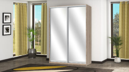Dressing Amber cu oglinda, sonoma, 120x225x60 cm, 2 usi culisante