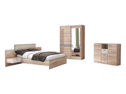 Set Dormitor Atena, Sonoma, Dulap 150 cm, Pat 160x200 cm, 2 noptiere, comoda - imagine 2