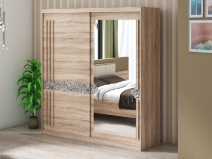Set Dormitor Atena, Sonoma, Dulap 200 cm, Pat 160x200 cm, 2 noptiere, comoda - imagine 5