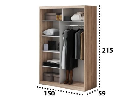 Set Dormitor Atena, Sonoma, Dulap 150 cm, Pat 160x200 cm, 2 noptiere, comoda - imagine 6