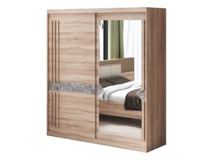 Set Dormitor Atena, Sonoma, Dulap 200 cm, Pat 160x200 cm, 2 noptiere, comoda - imagine 6