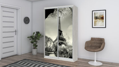 Dressing Eiffel cu fotoprint, alb murdar, 120x225x60 cm, 2 usi culisante