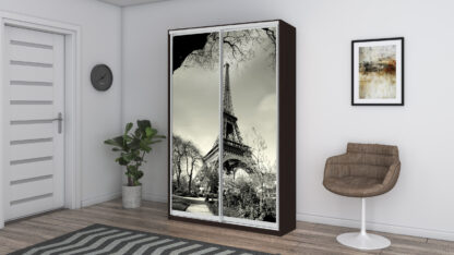 Dressing Eiffel cu fotoprint, wenge, 120x225x60 cm, 2 usi culisante