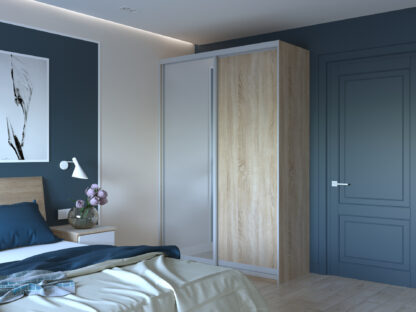 Dressing Fiona cu oglinda, sonoma, 150x225x60 cm, 2 usi culisante