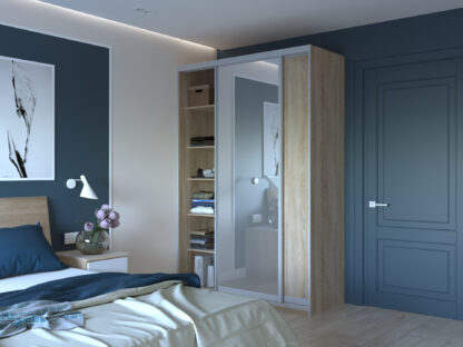 Dressing Fiona cu oglinda, sonoma, 150x225x60 cm, 2 usi culisante - imagine 2