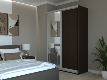 Dressing Fiona cu oglinda, wenge, 150x225x60 cm,2 usi culisante