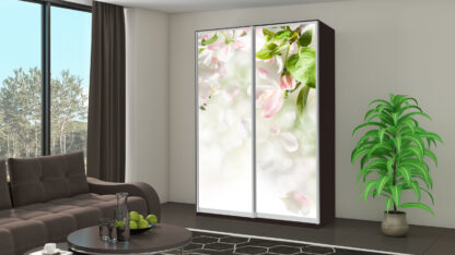 Dressing Flora cu fotoprint, wenge, 150x225x60 cm, 2 usi culisante