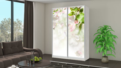 Dressing Flora cu fotoprint, alb murdar, 150x225x60 cm, 2 usi culisante