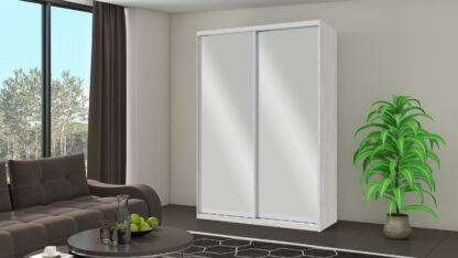 Dressing Irma cu oglinda, alb murdar, 150x225x60 cm, 2 usi culisante