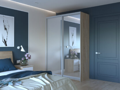Dressing Irma cu oglinda, sonoma, 150x225x60 cm, 2 usi culisante