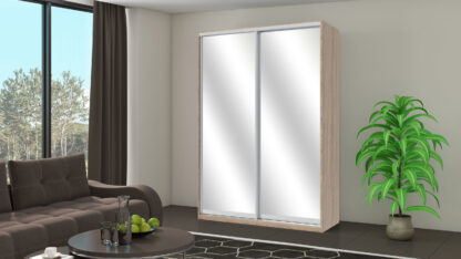 Dressing Irma cu oglinda, sonoma, 150x225x60 cm, 2 usi culisante - imagine 4