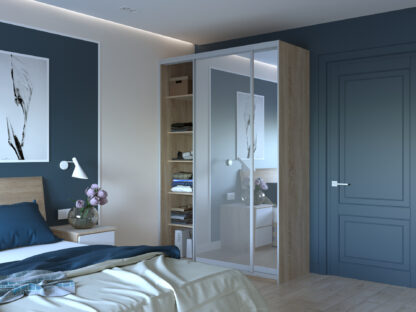 Dressing Irma cu oglinda, sonoma, 150x225x60 cm, 2 usi culisante - imagine 2