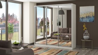 Dressing Lima cu oglinda, alb murdar, 225x225x60 cm, 3 usi culisante