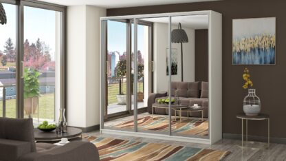 Dressing Lima cu oglinda, alb murdar, 225x225x60 cm, 3 usi culisante