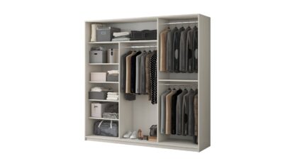 Dressing Lima cu oglinda, alb murdar, 225x225x60 cm, 3 usi culisante - imagine 2