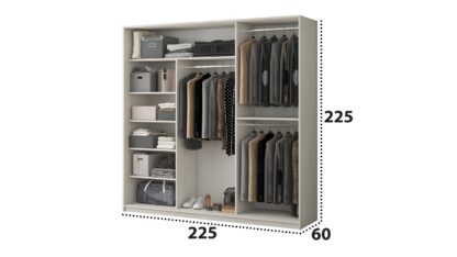 Dressing Lima cu oglinda, alb murdar, 225x225x60 cm, 3 usi culisante - imagine 3
