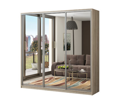 Dressing Lima cu oglinda, sonoma. 225x225x60 cm, 3 usi culisante - imagine 2