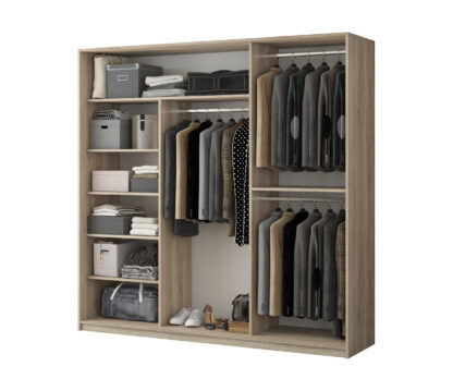 Dressing Lima cu oglinda, sonoma. 225x225x60 cm, 3 usi culisante - imagine 3