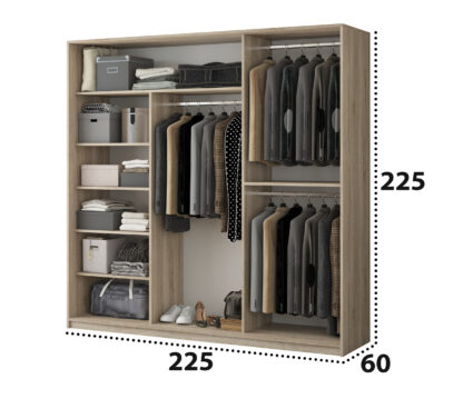 Dressing Lima cu oglinda, sonoma. 225x225x60 cm, 3 usi culisante - imagine 4